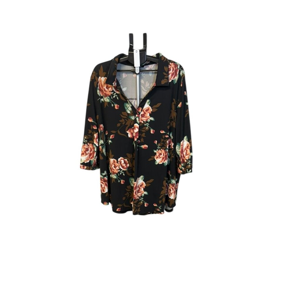 Women's REDHOTYPE Plus size 3/4 Sleeve Collared V Neck Blouse - 4X